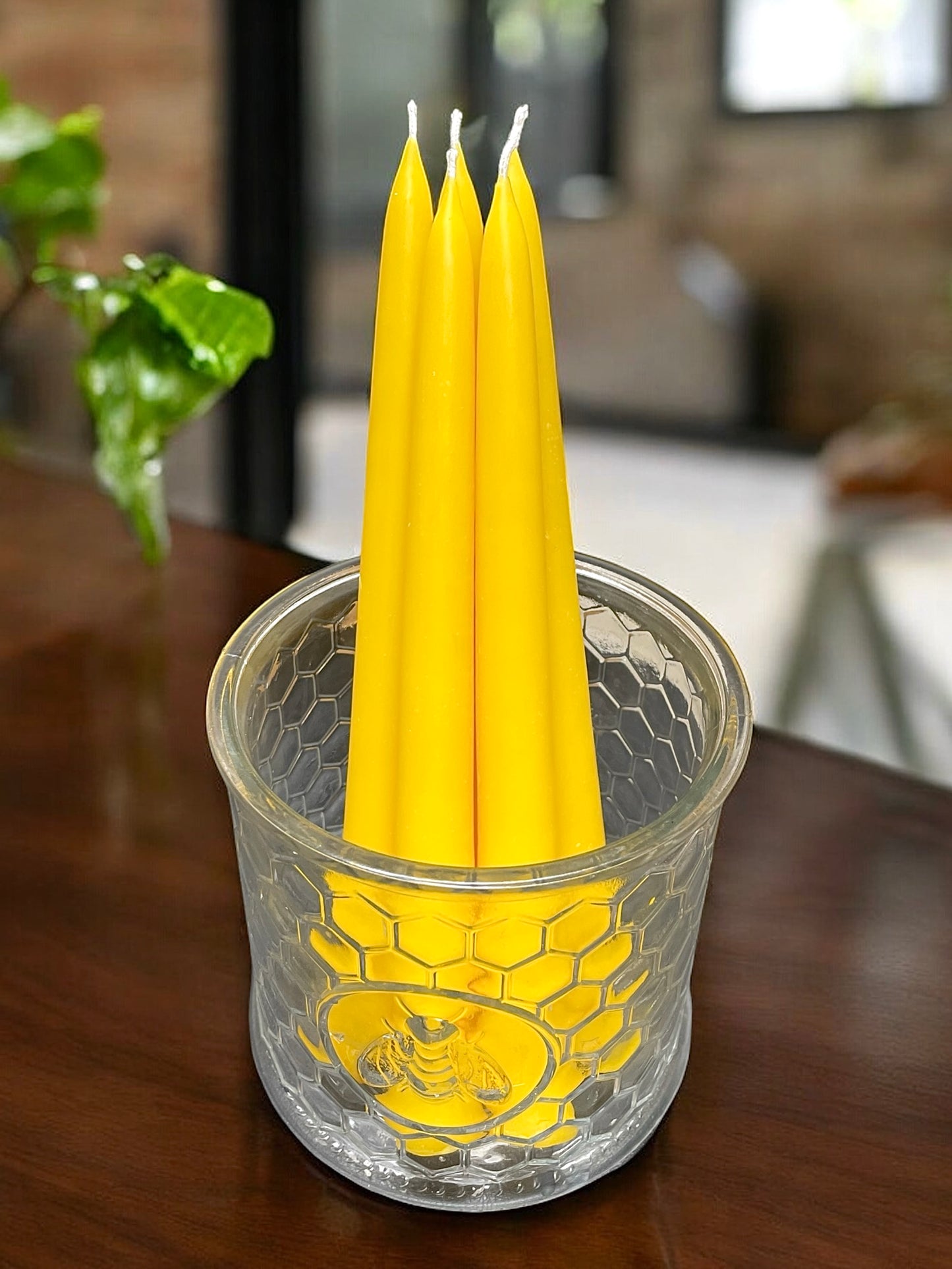 Set of 5 pure beeswax taper candles 9”