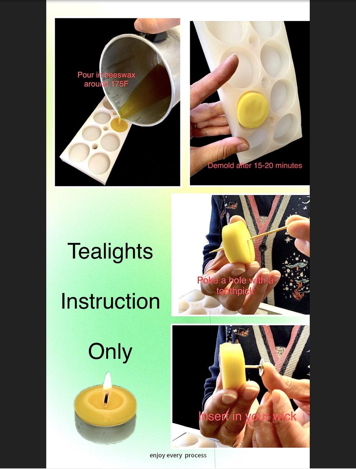 Tealight candle making kit - beeswax tealight - refill kit