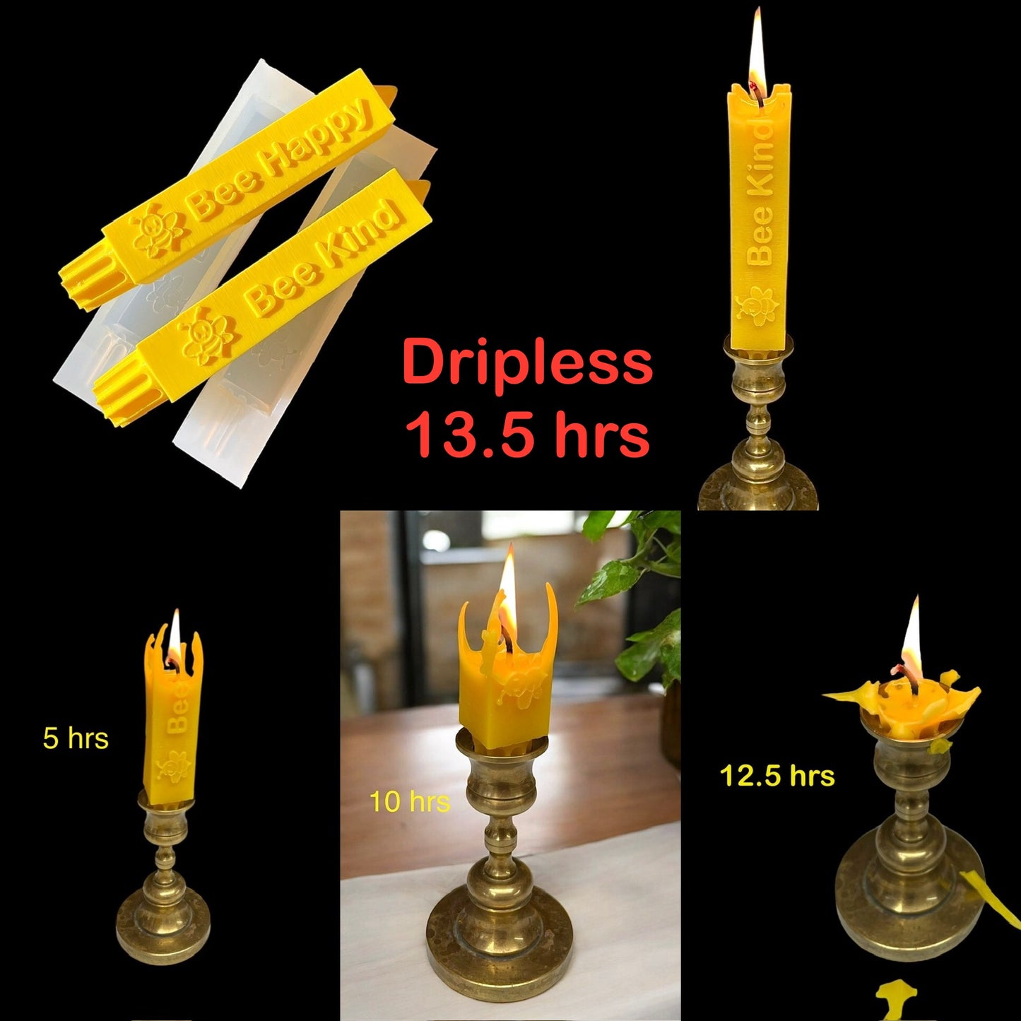 2 Pure beeswax square taper candles Bee happy Bee Kind holiday gift