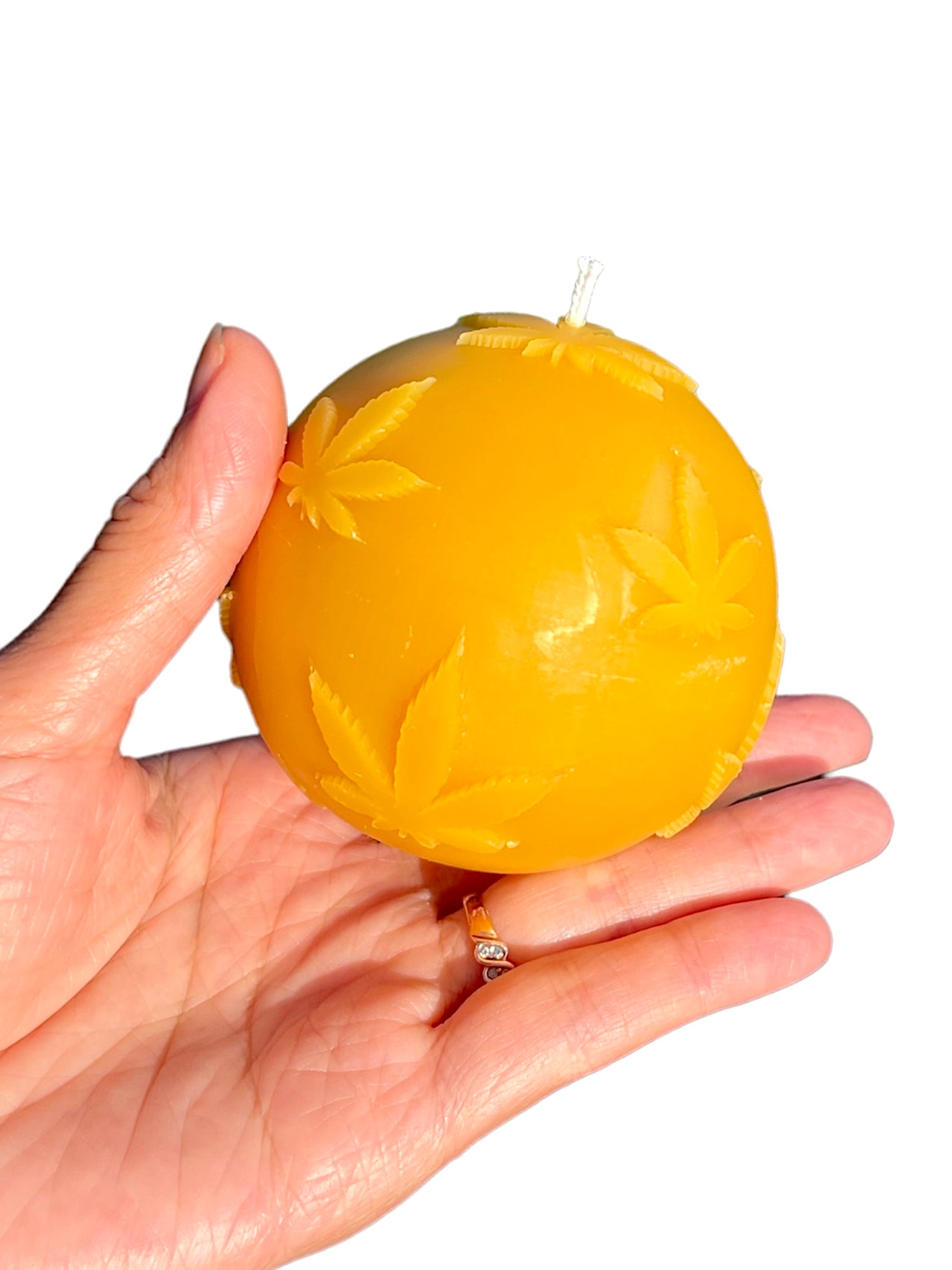 3D silicone sphere ball candle mold designed with marijuana leaves - pot leaf mold - 3”