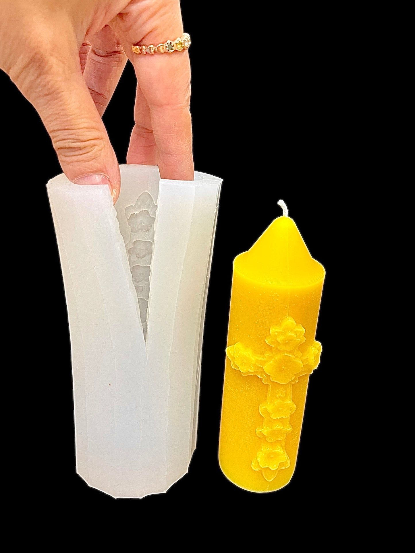 5” flower cross pillar candle mold