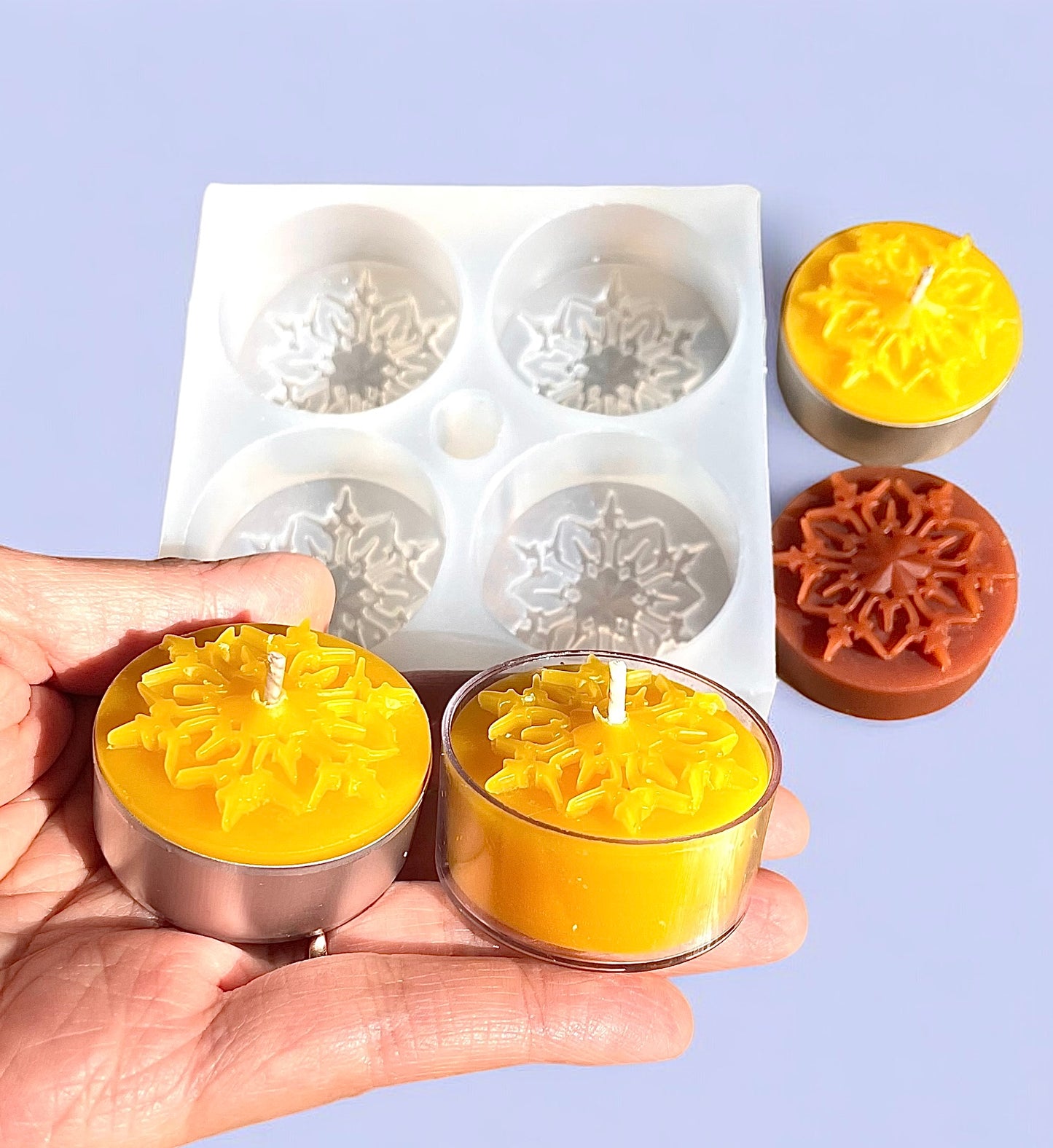 Silicone snowflake Tealight candle Mold - wax melt lotion bar soap resin mold - holiday candles mold - style 2