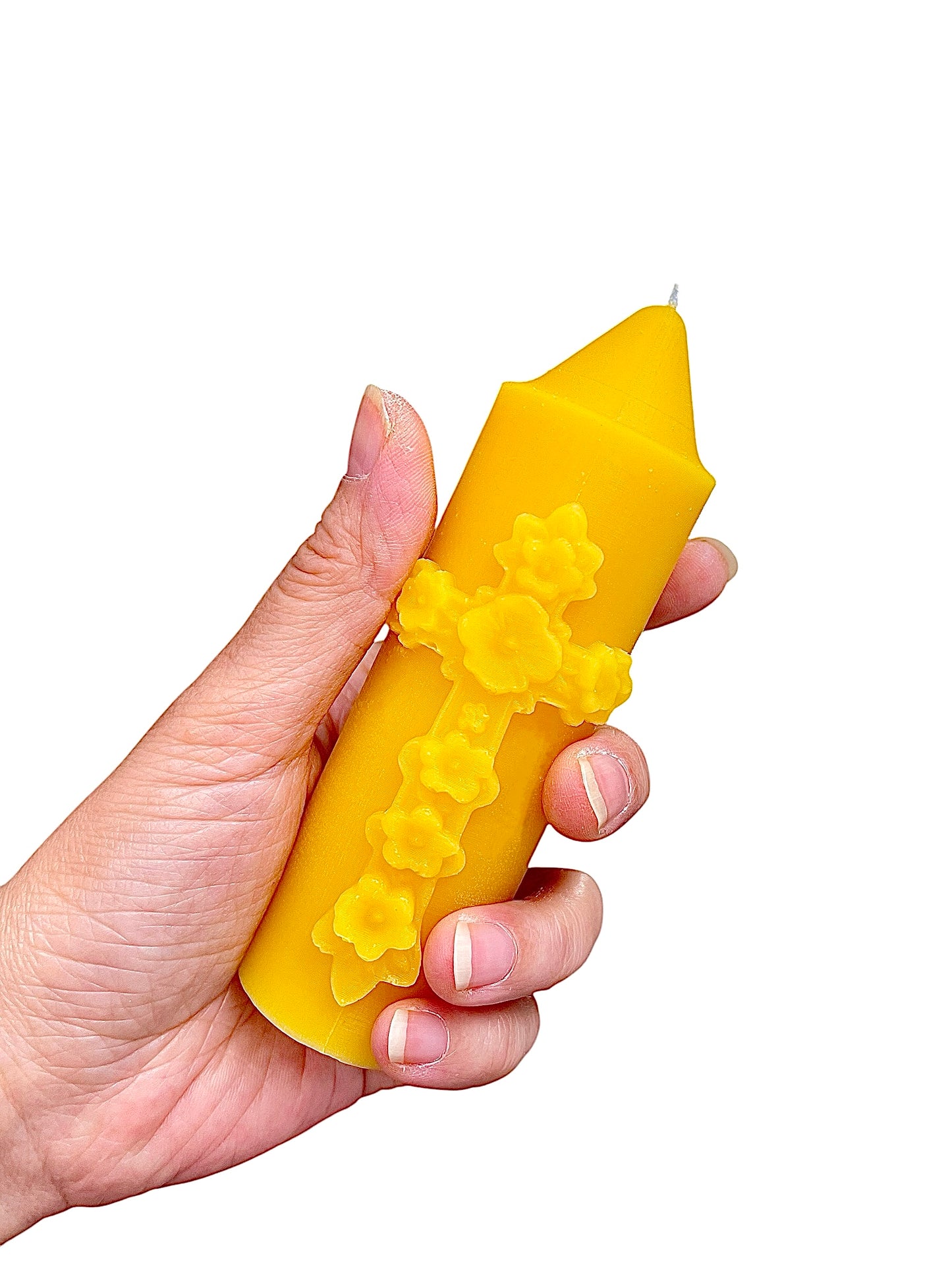 5” flower cross pillar candle mold