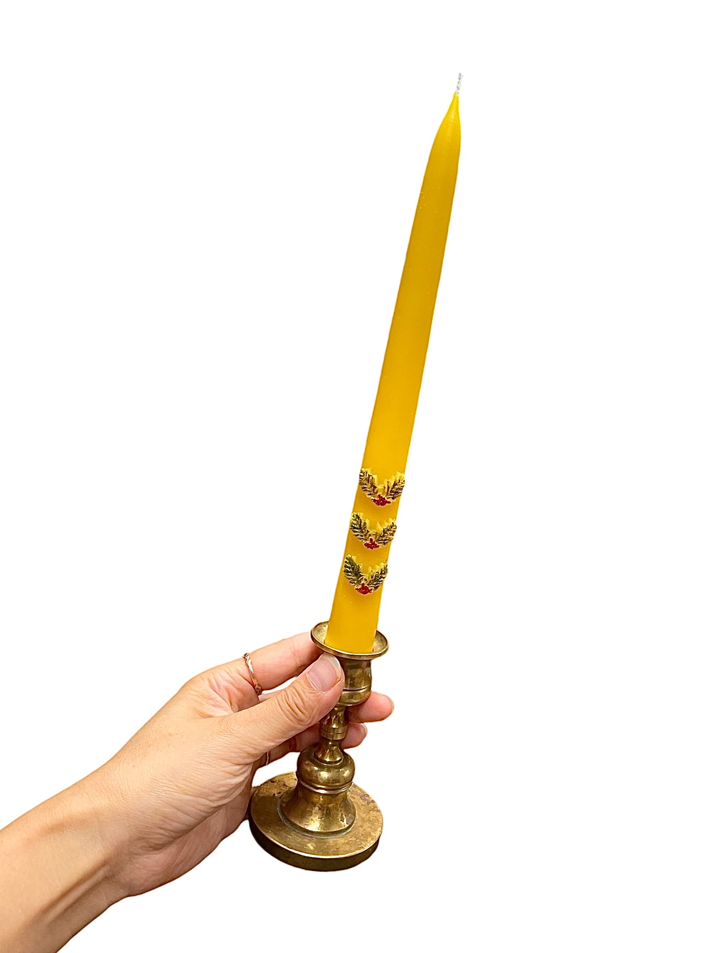 A pair 100% pure beeswax taper candles - decorated taper candle - dinner tapers - candle gift - 9”