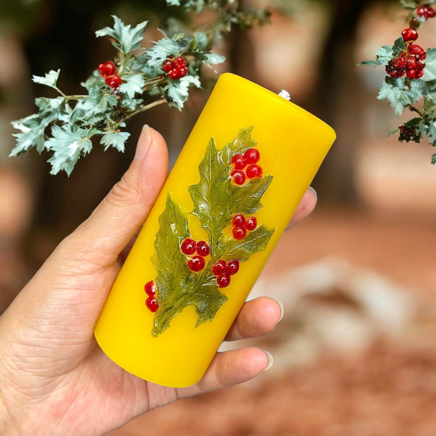 Silicone Holly berry pillar candle mold - 2”