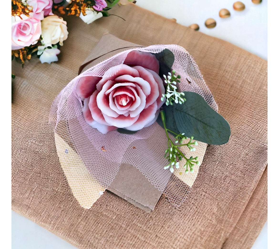 Single rose beeswax candle bouquet
