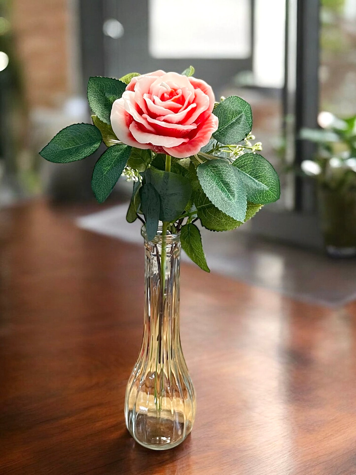 Single rose beeswax candle bouquet