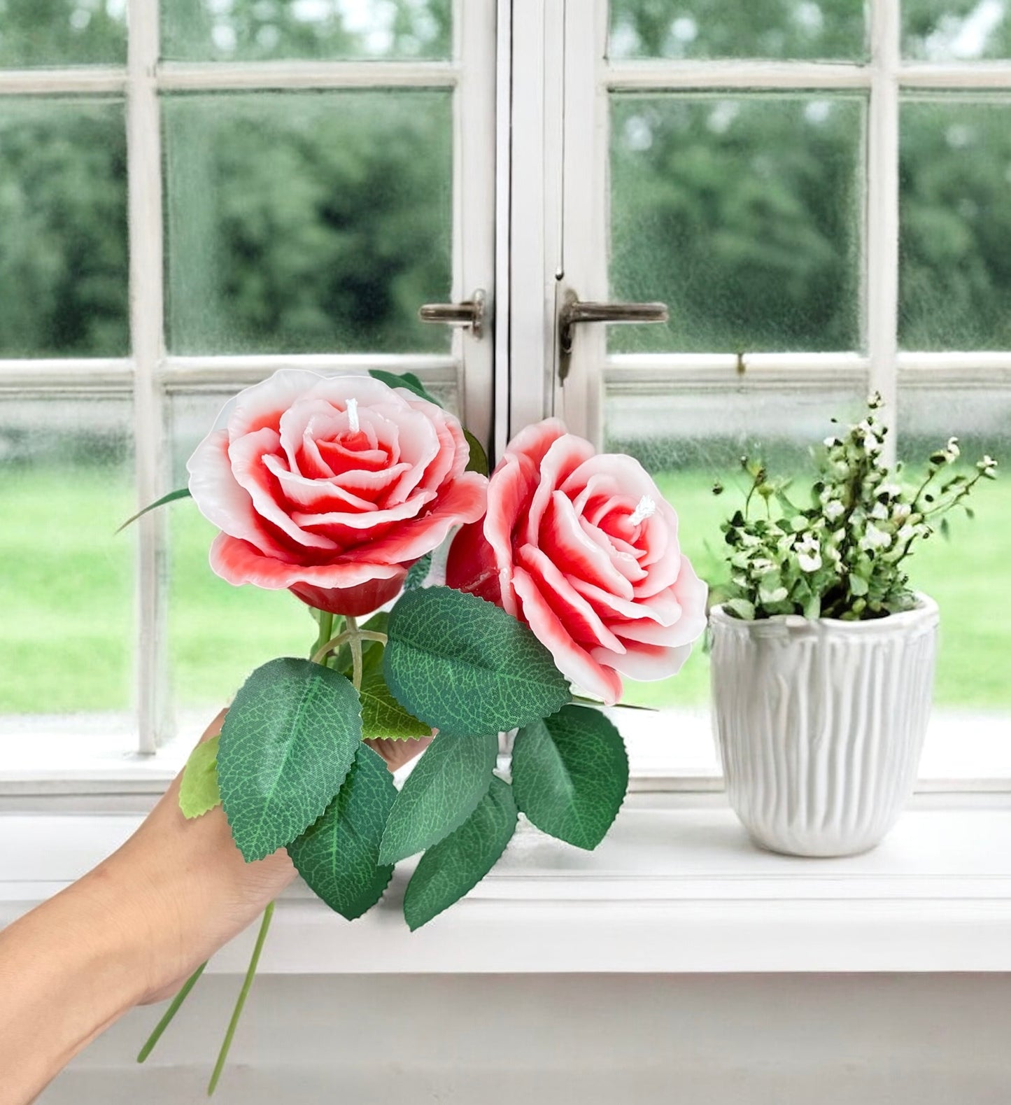 Single rose beeswax candle bouquet