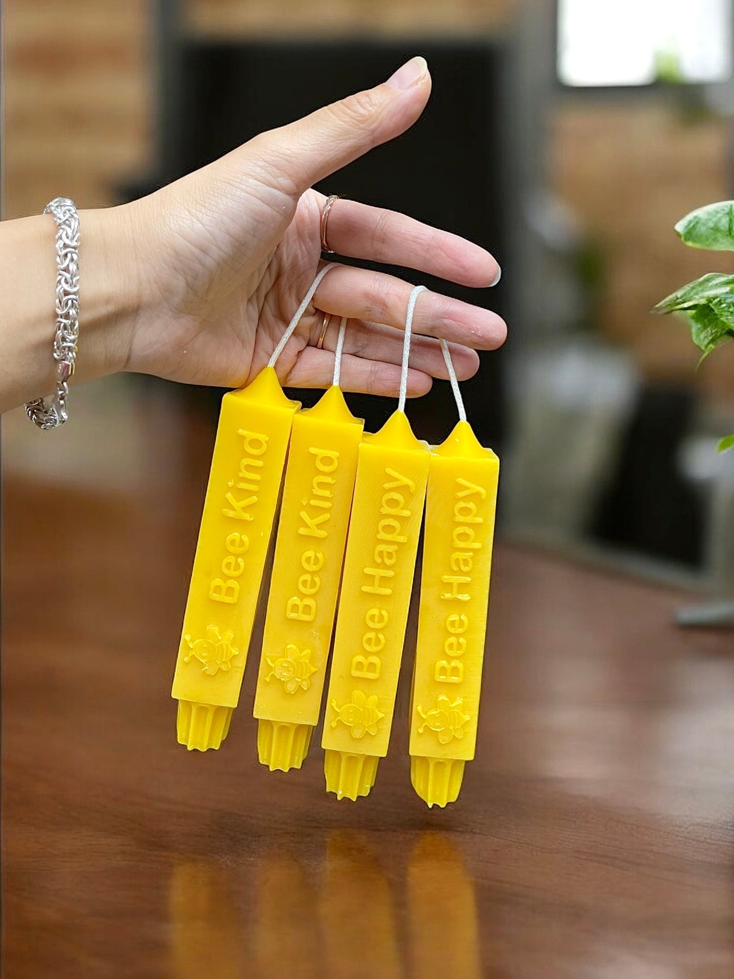 2 Pure beeswax square taper candles Bee happy Bee Kind holiday gift