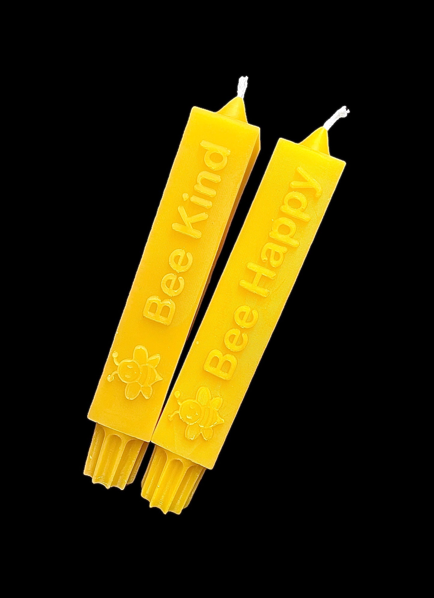 2 Pure beeswax square taper candles Bee happy Bee Kind holiday gift