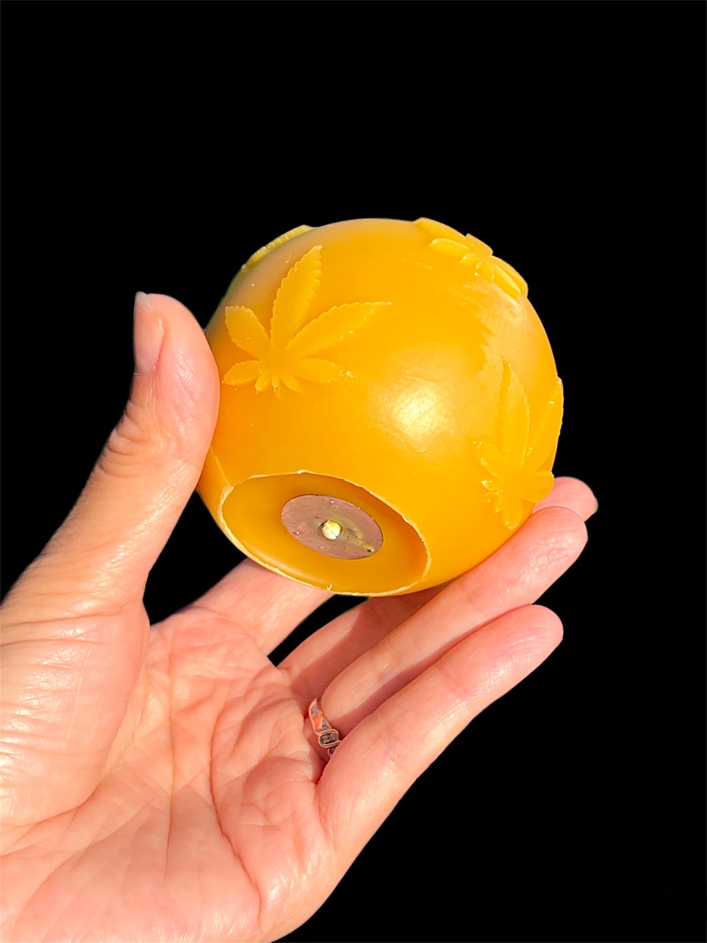 3D silicone sphere ball candle mold designed with marijuana leaves - pot leaf mold - 3”