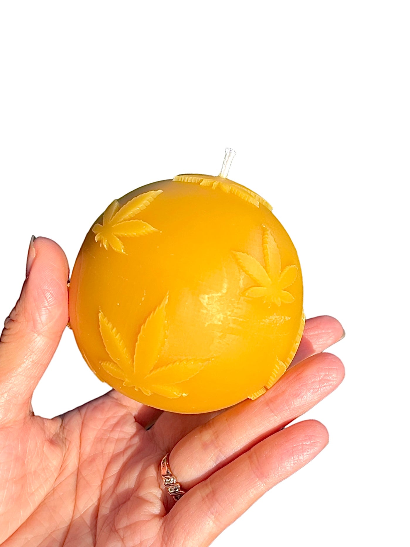 3D silicone sphere ball candle mold designed with marijuana leaves - pot leaf mold - 3”