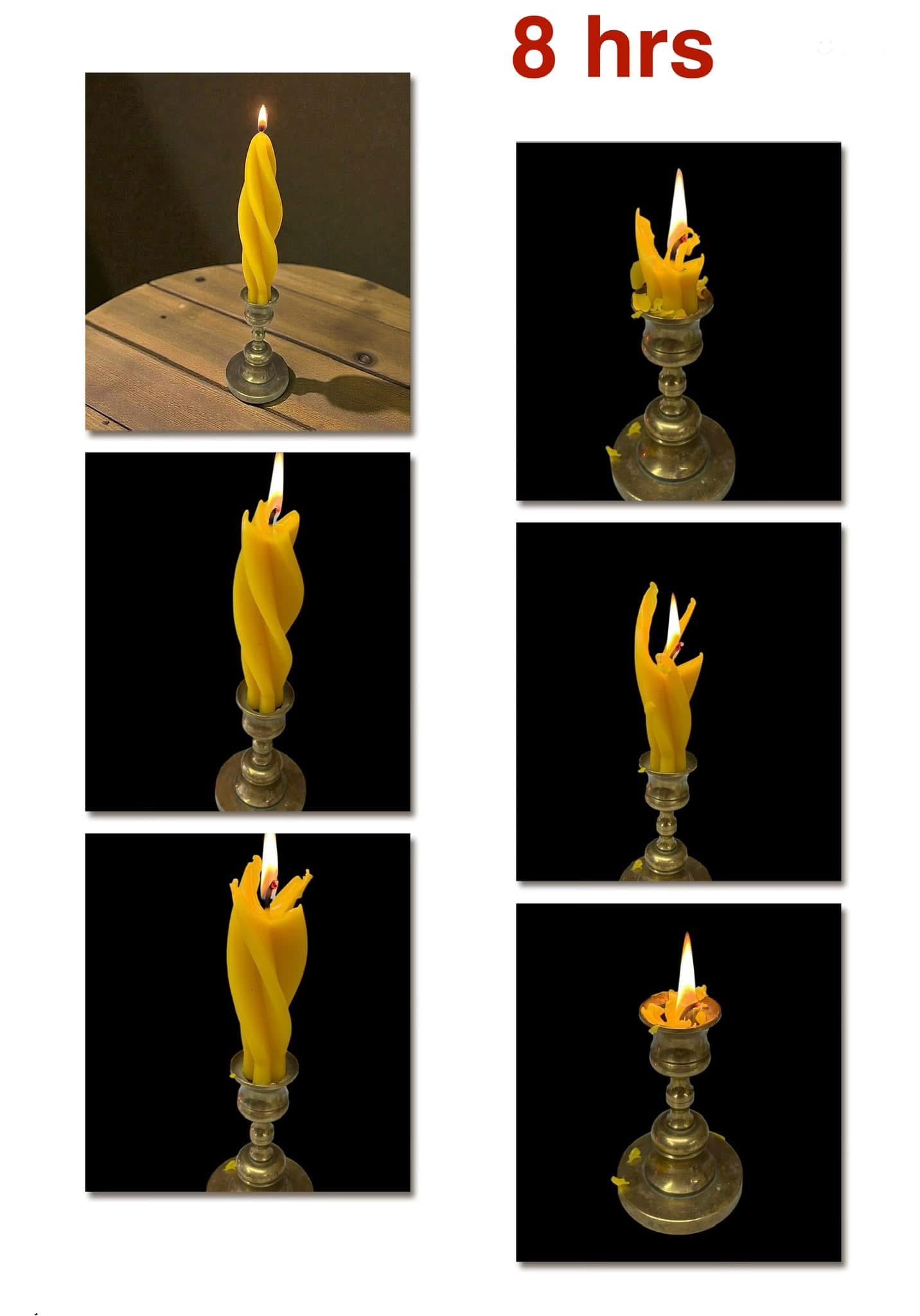 A pair 100% pure beeswax spiral twisted taper candles - handmade - 6”