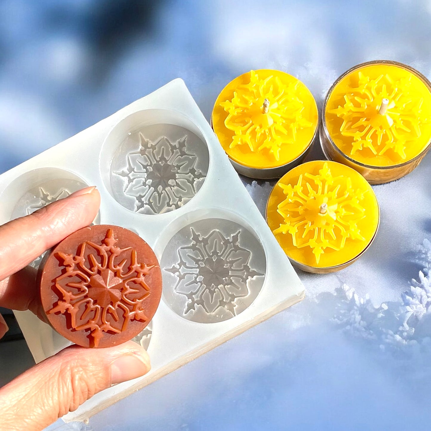 Silicone snowflake Tealight candle Mold - wax melt lotion bar soap resin mold - holiday candles mold - style 2