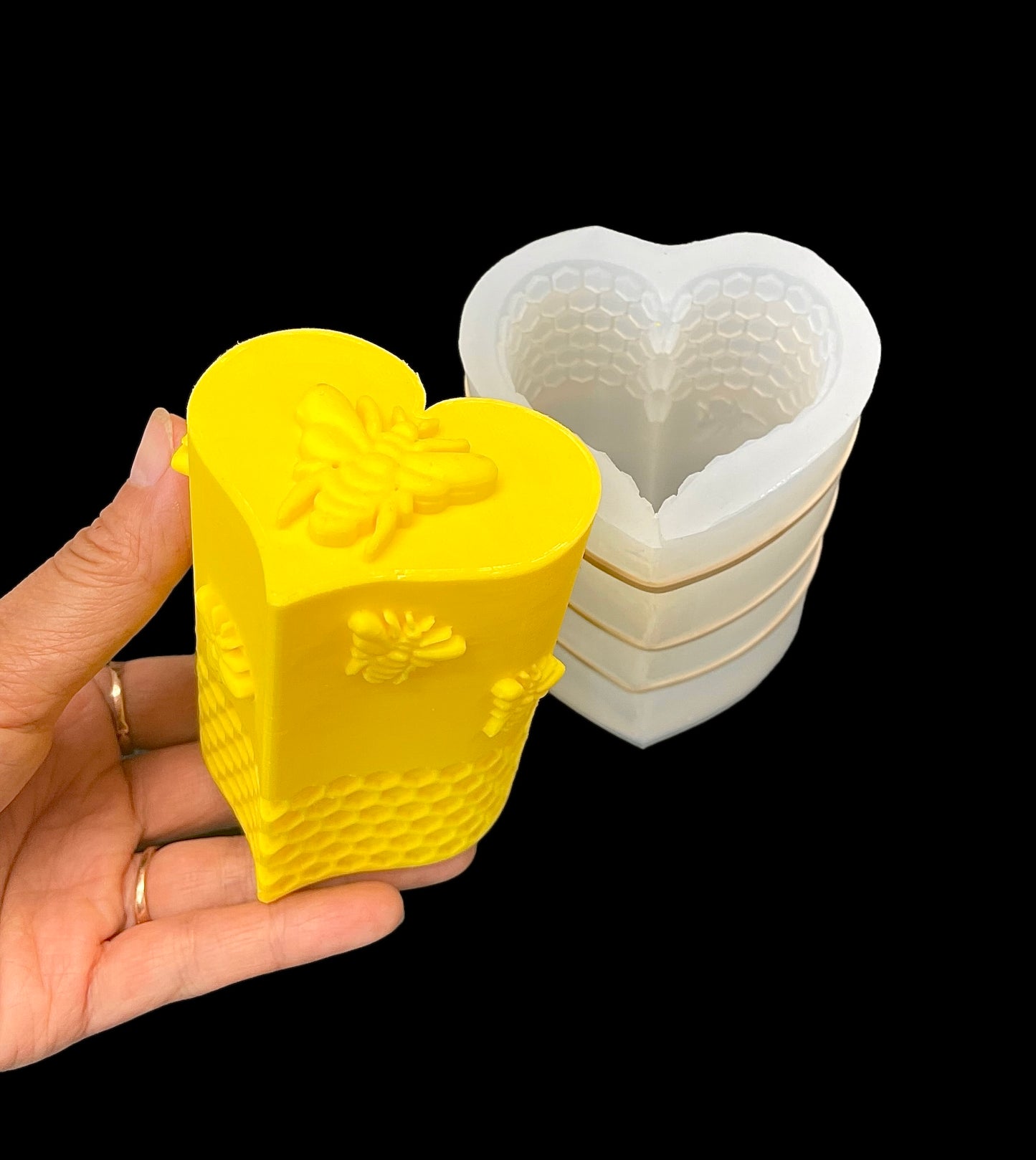 heart shaped honeybee honeycomb pillar candle mold - soap resin mold - unique design - food grade
