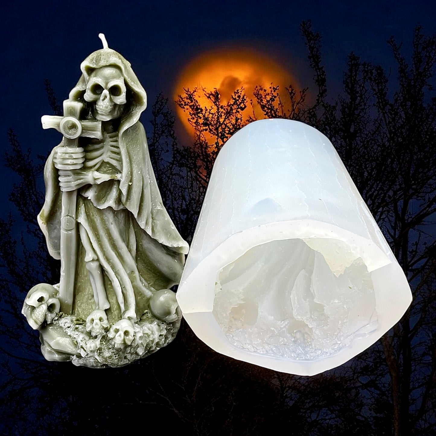 6” 3D Silicone Grim Reaper Mold - death mold - Halloween candle mold - resin ornament mold