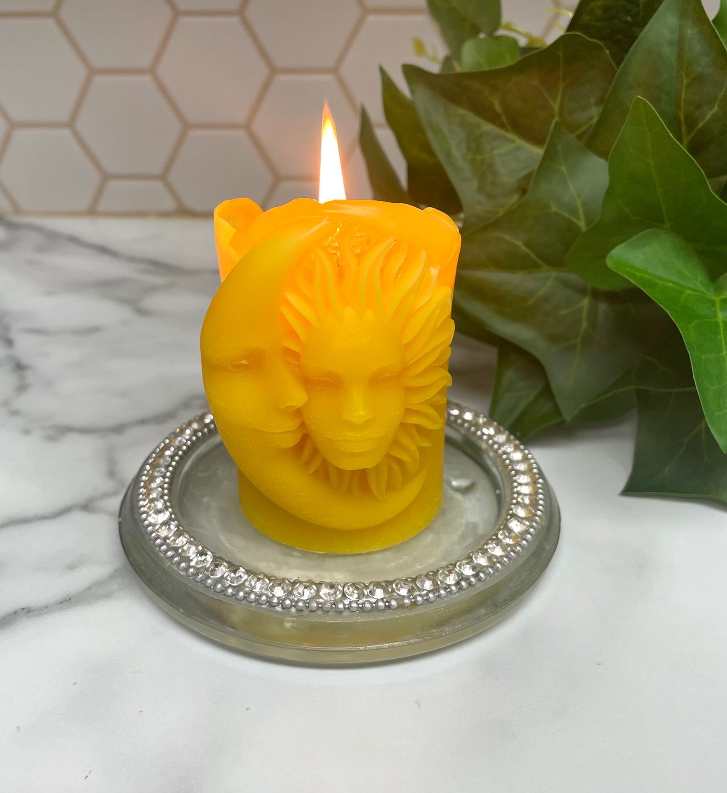 Pure beeswax sun moon candle