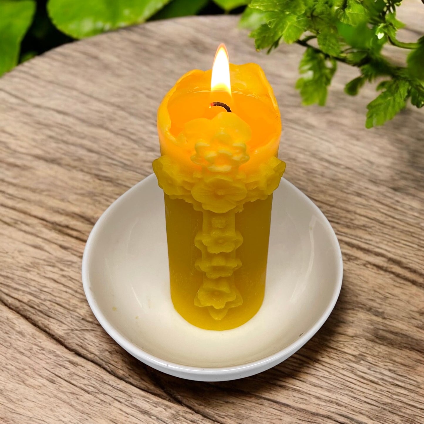 5” pure beeswax religious pillar candle with flower cross- Christian candle gift - candle with cross