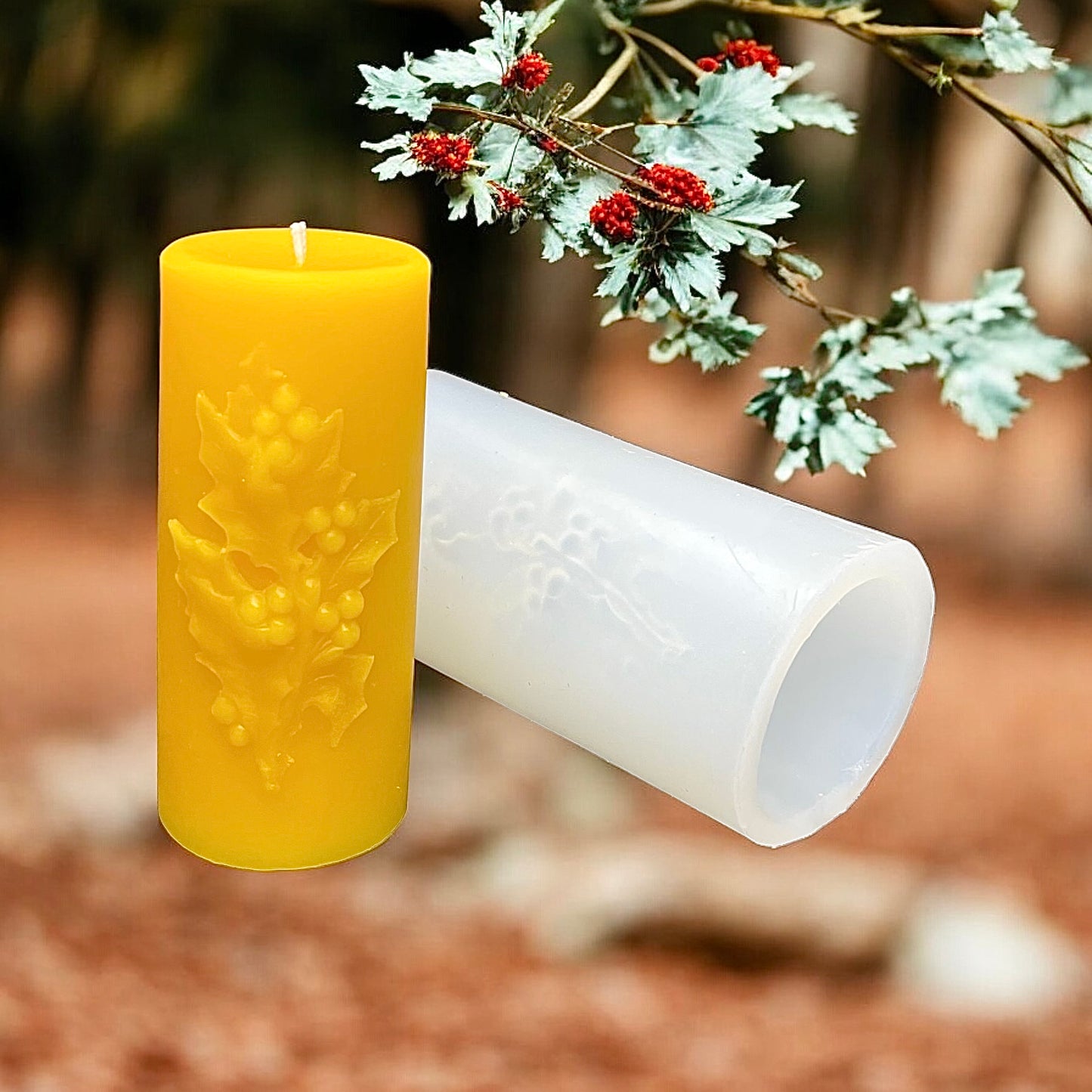 Silicone Holly berry pillar candle mold - 2”