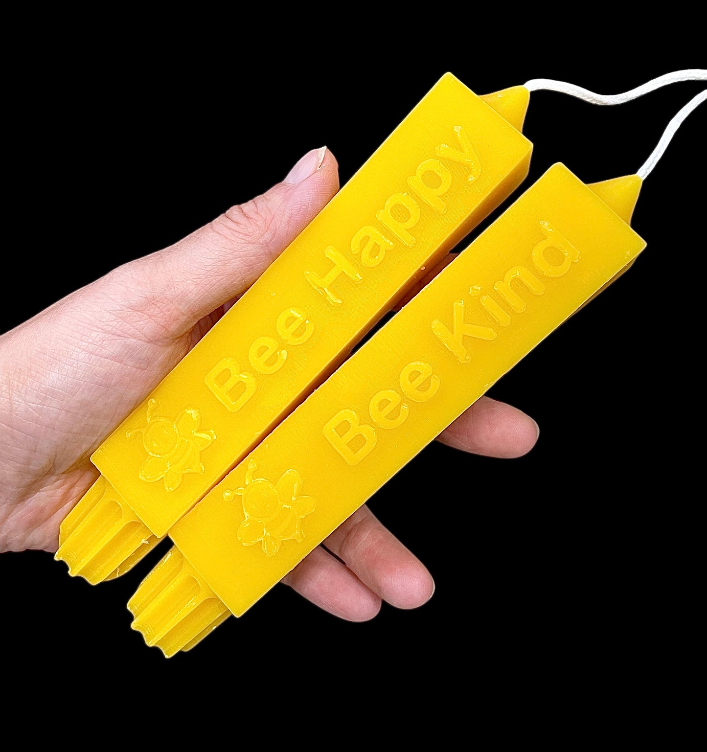 2 Pure beeswax square taper candles Bee happy Bee Kind holiday gift