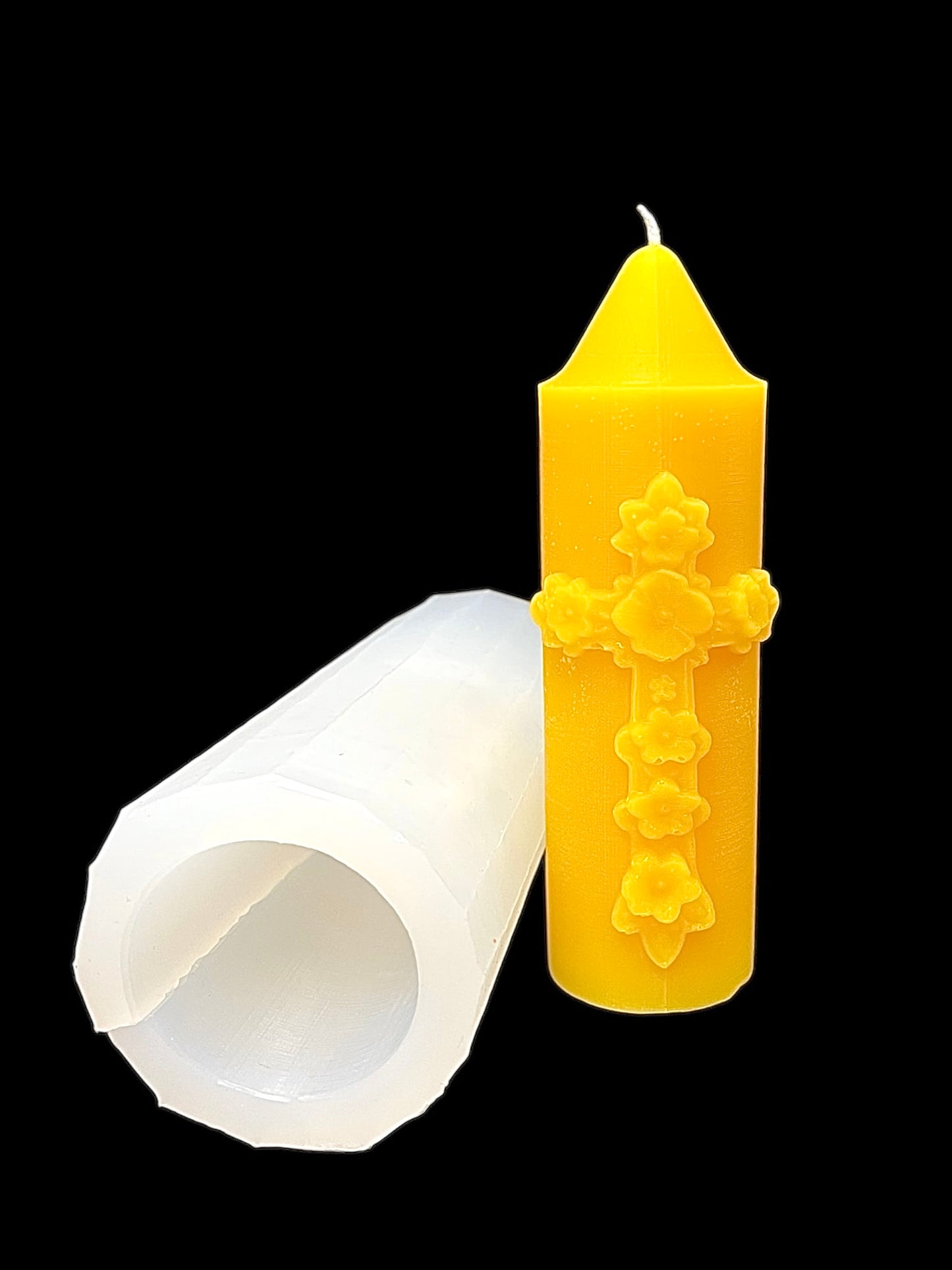 5” flower cross pillar candle mold