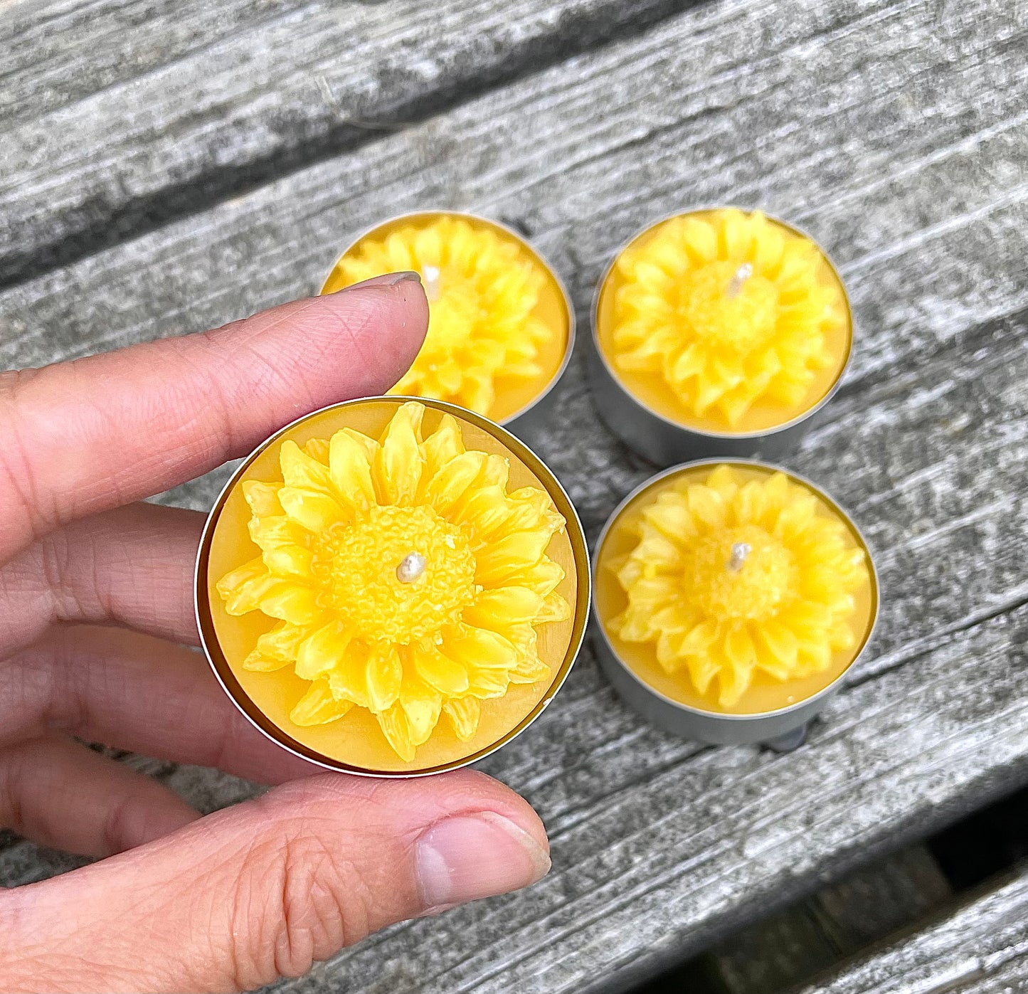 pack of 4 pure beeswax tealight candles - sunflower tea light - handmade candles