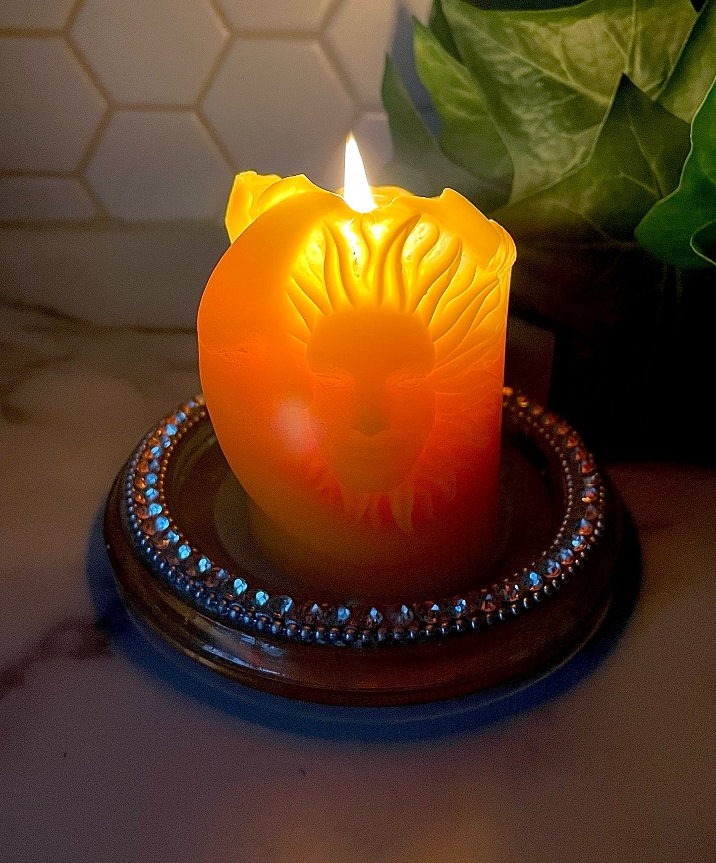 Pure beeswax sun moon candle