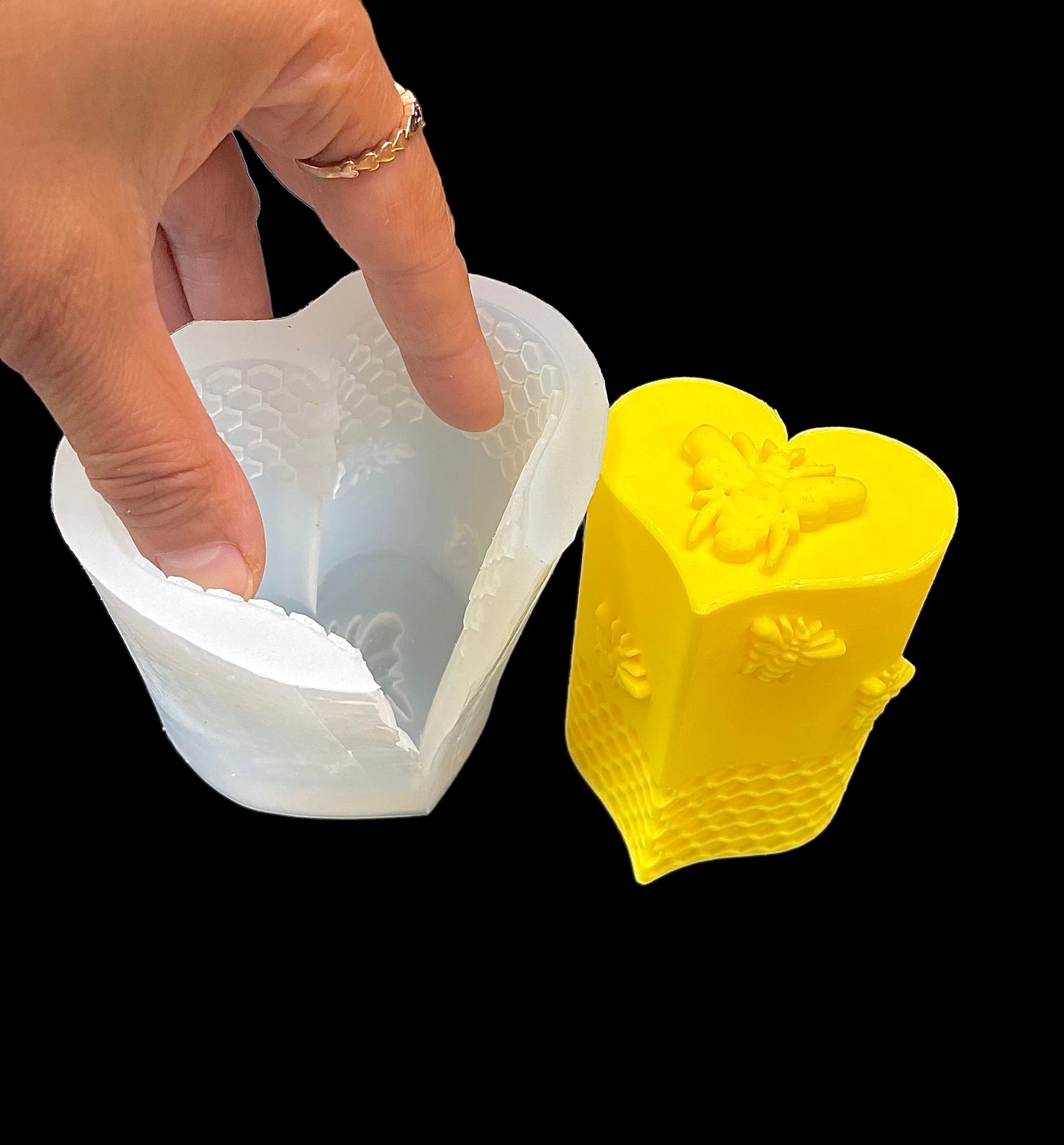heart shaped honeybee honeycomb pillar candle mold - soap resin mold - unique design - food grade