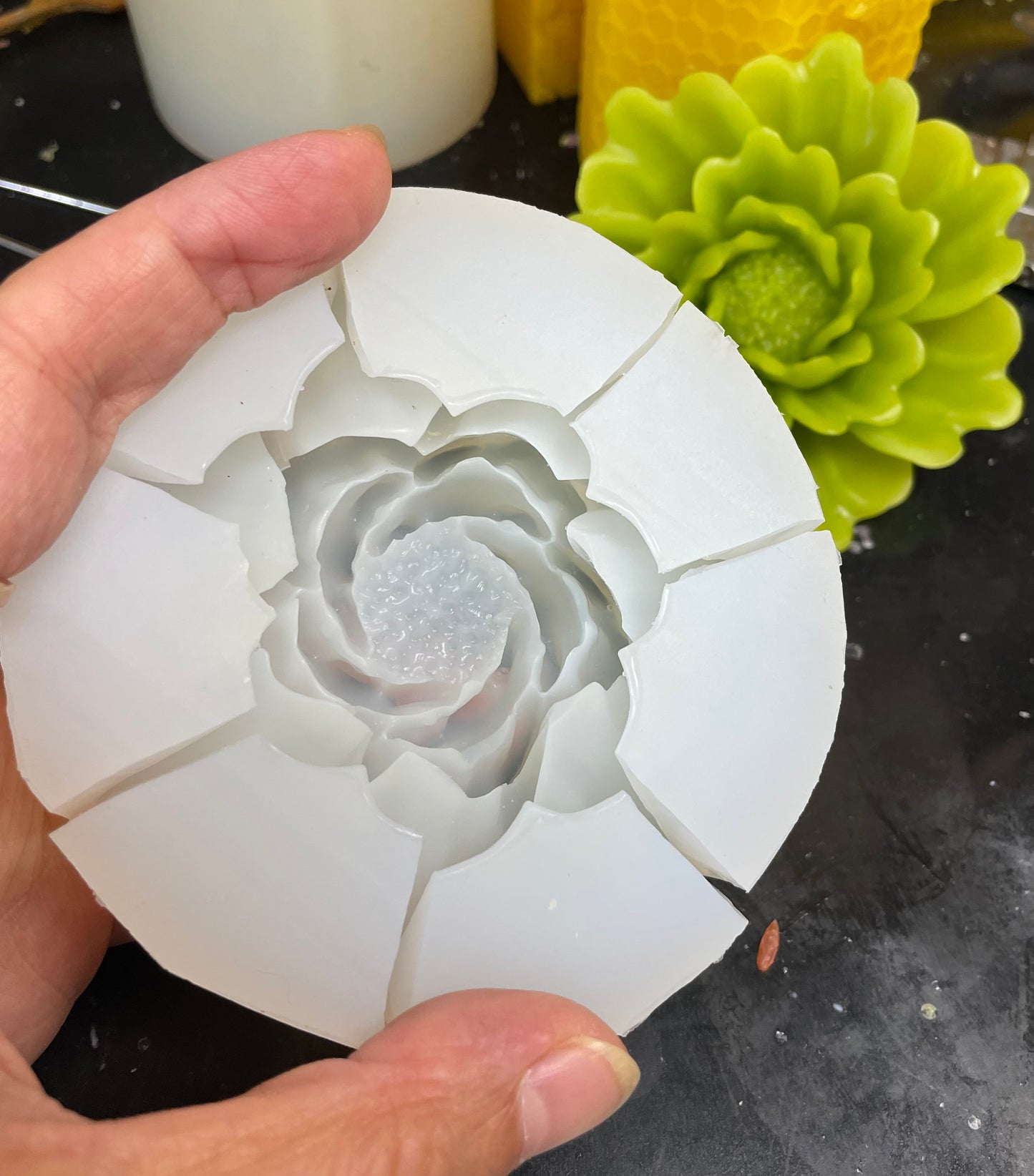 3D floating flower candle mold - flower soap resin mold - 3 1/4”