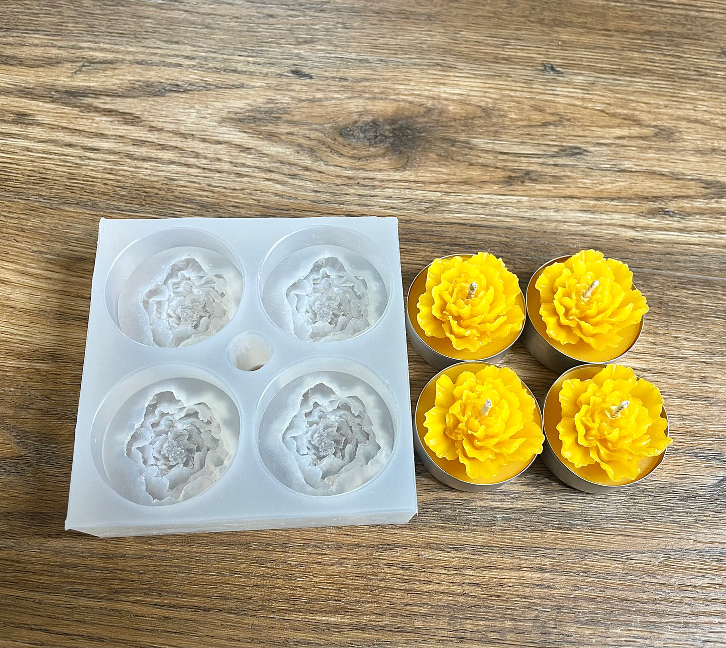 Silicone peony flower tea light candle mold
