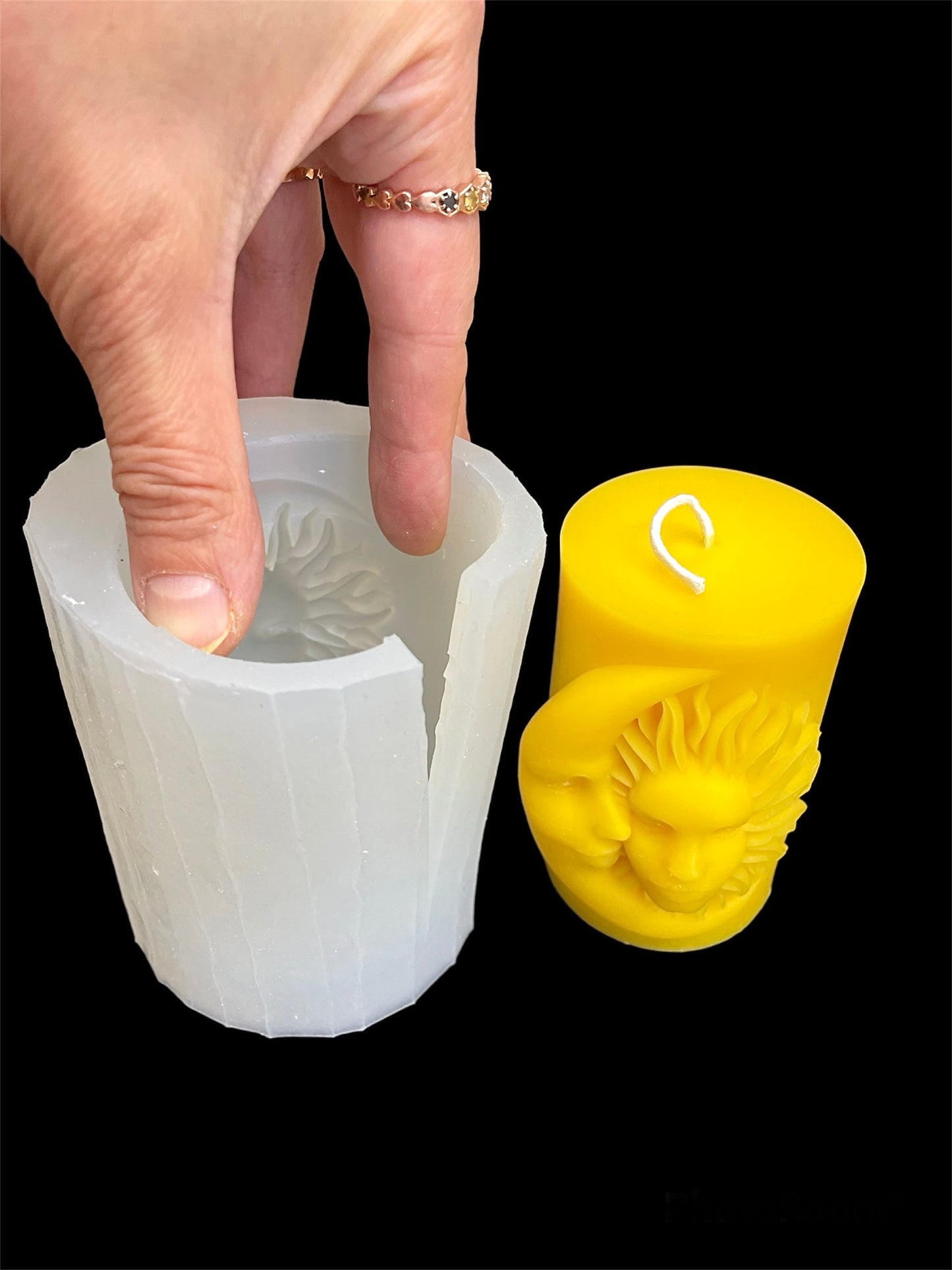 Silicone moon & sun face pillar candle mold 2” x 3 3/8”
