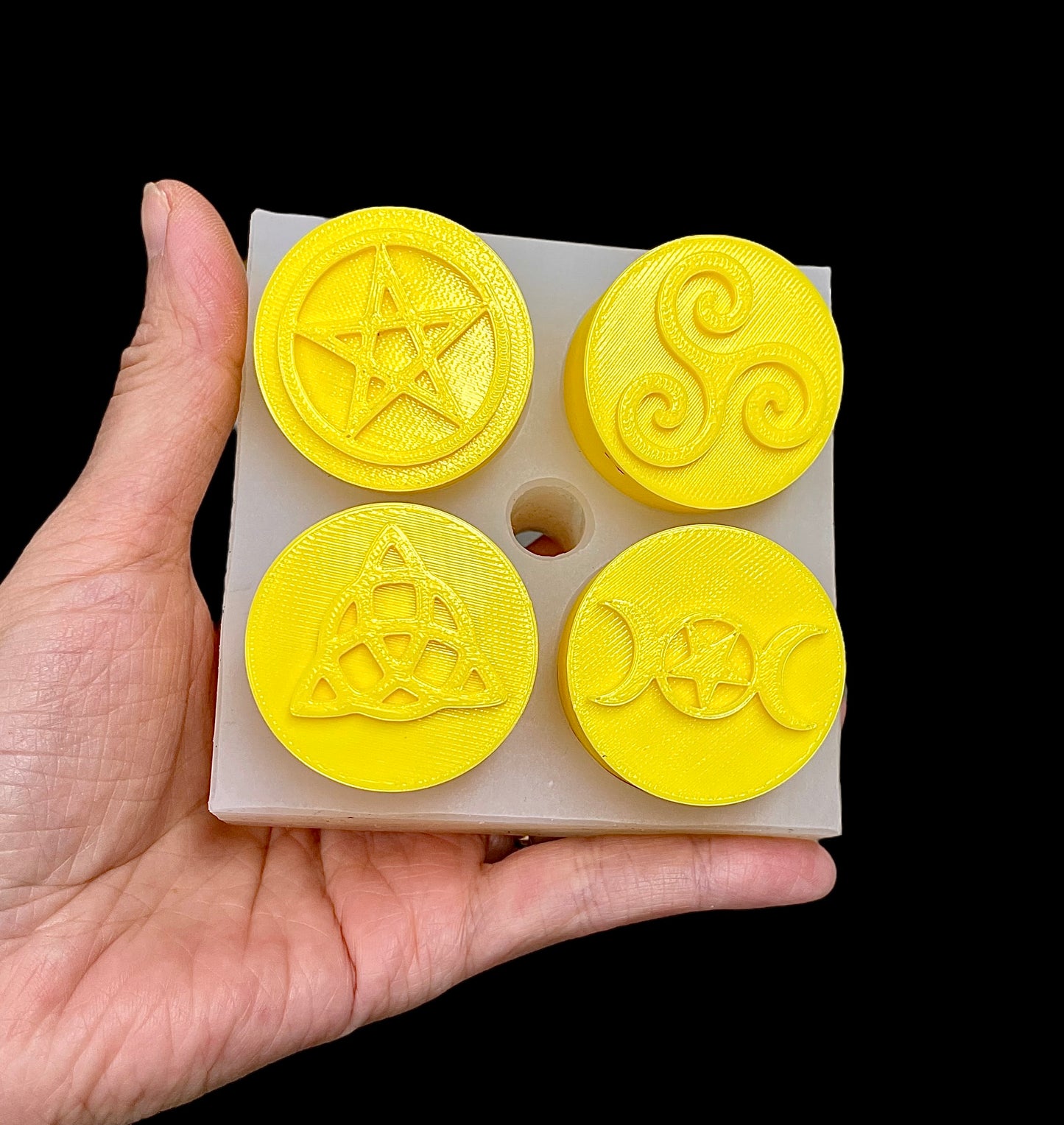 New Silicone Tea light candle Mold - witchcraft symbols - Pentagram - triple moon - pagan candle mold - spell candle mold