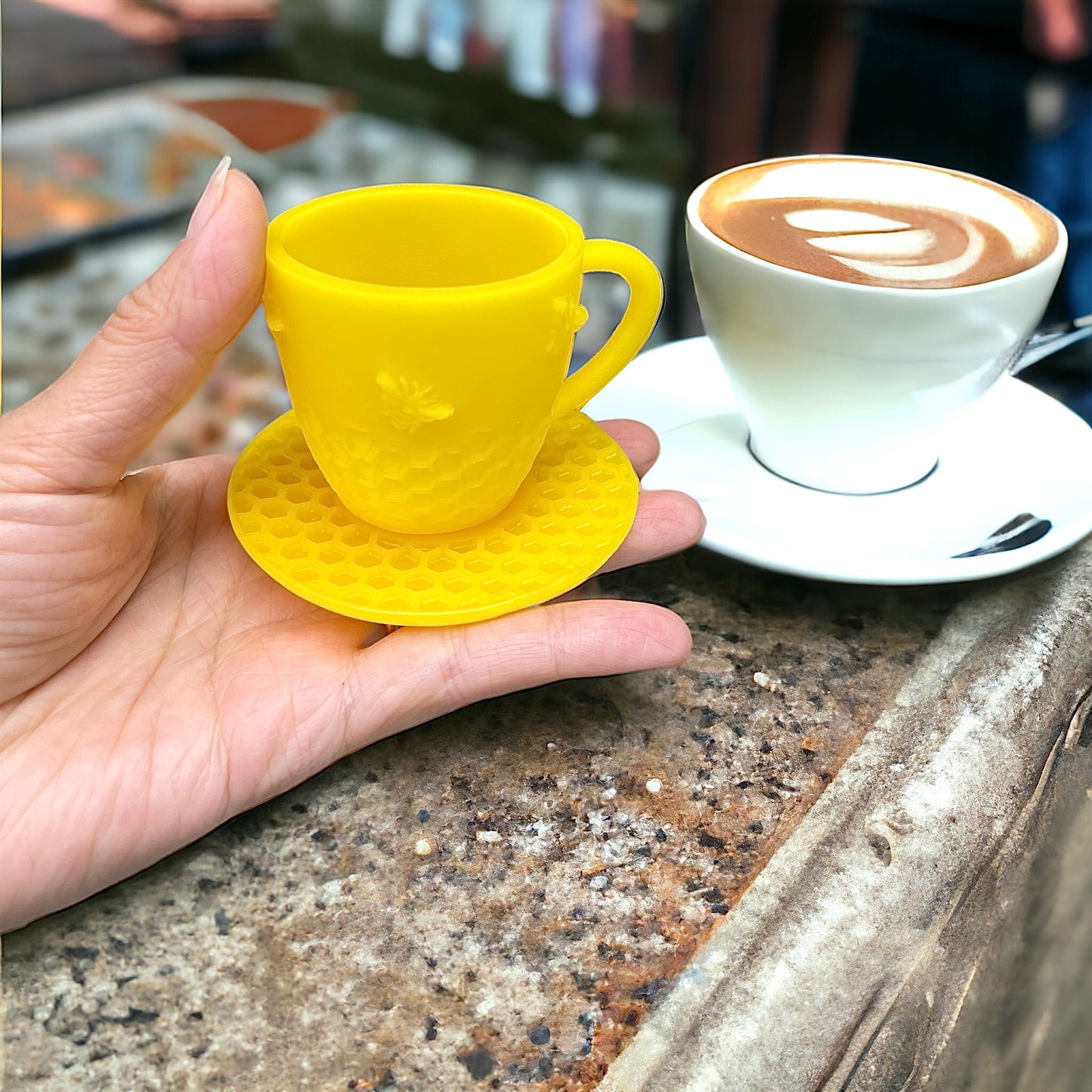 Silicone cup and saucer Mold designed with honeybees honeycomb - cappuccino coffee cup mold