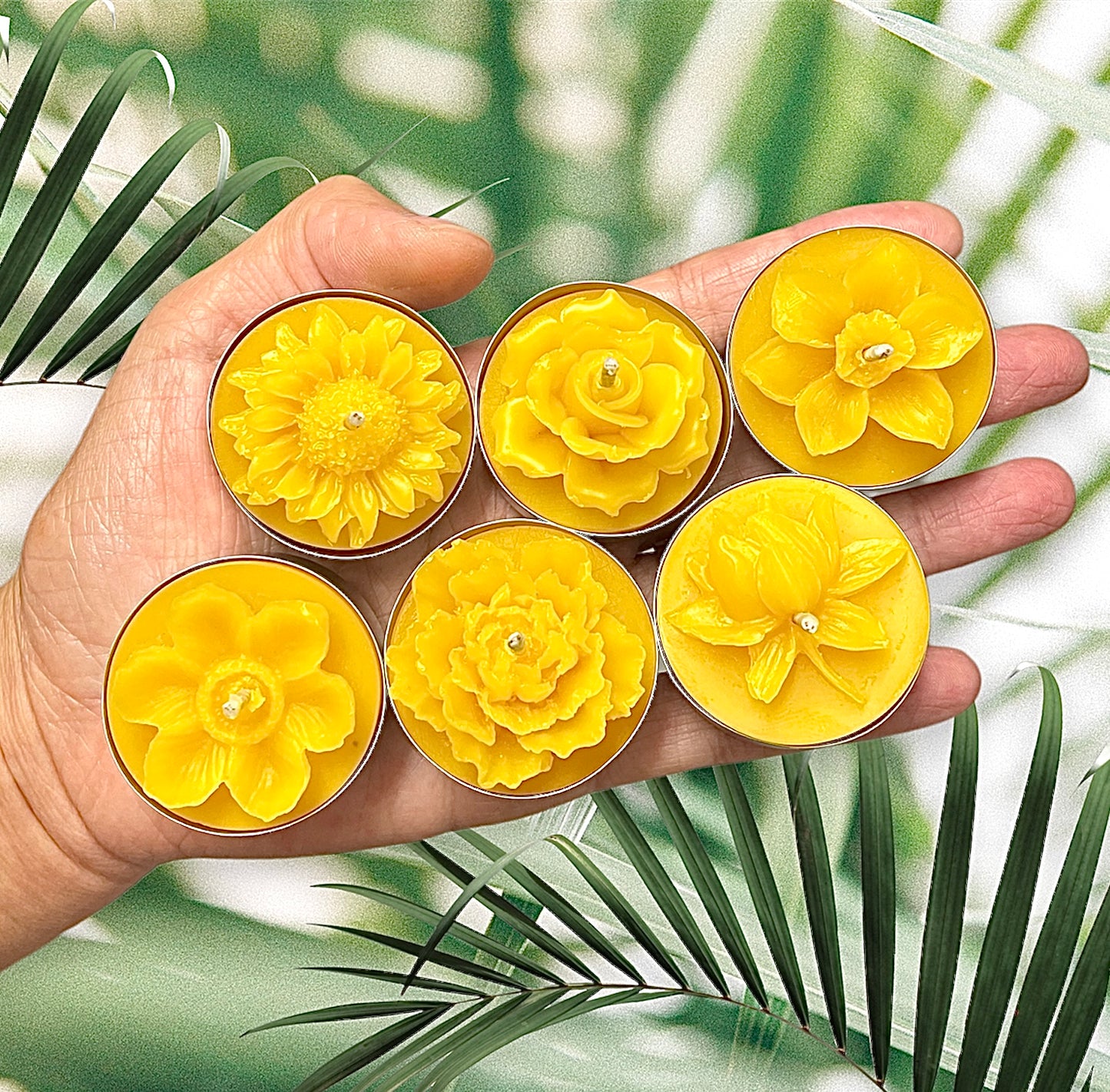 Pack of 6 pure beeswax assorted flower tealight candles