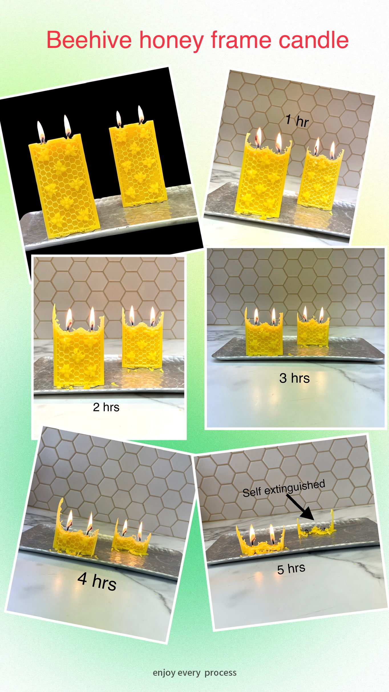 100% pure beeswax beehive honey frame candle with double wicks