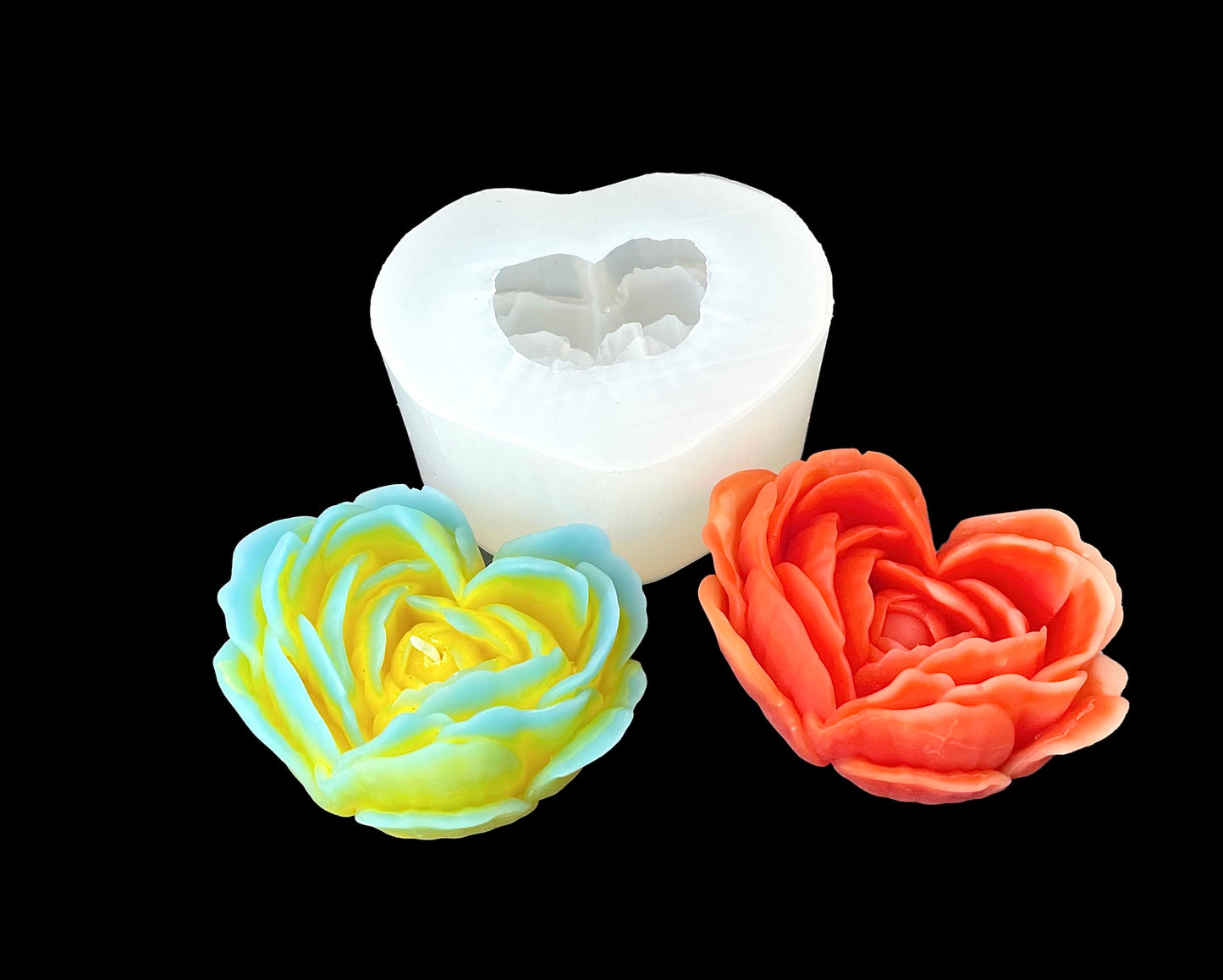 3D heart shaped rose flower mold 3”