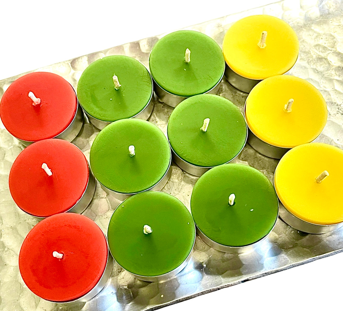 Dozen premium beeswax tealight candles - quality made pure beeswax candles - red green yellow tealights