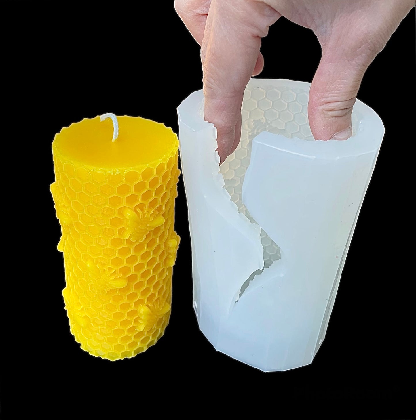 Honeycomb honeybee pillar candle mold 2 1/8” x 4 5/16”