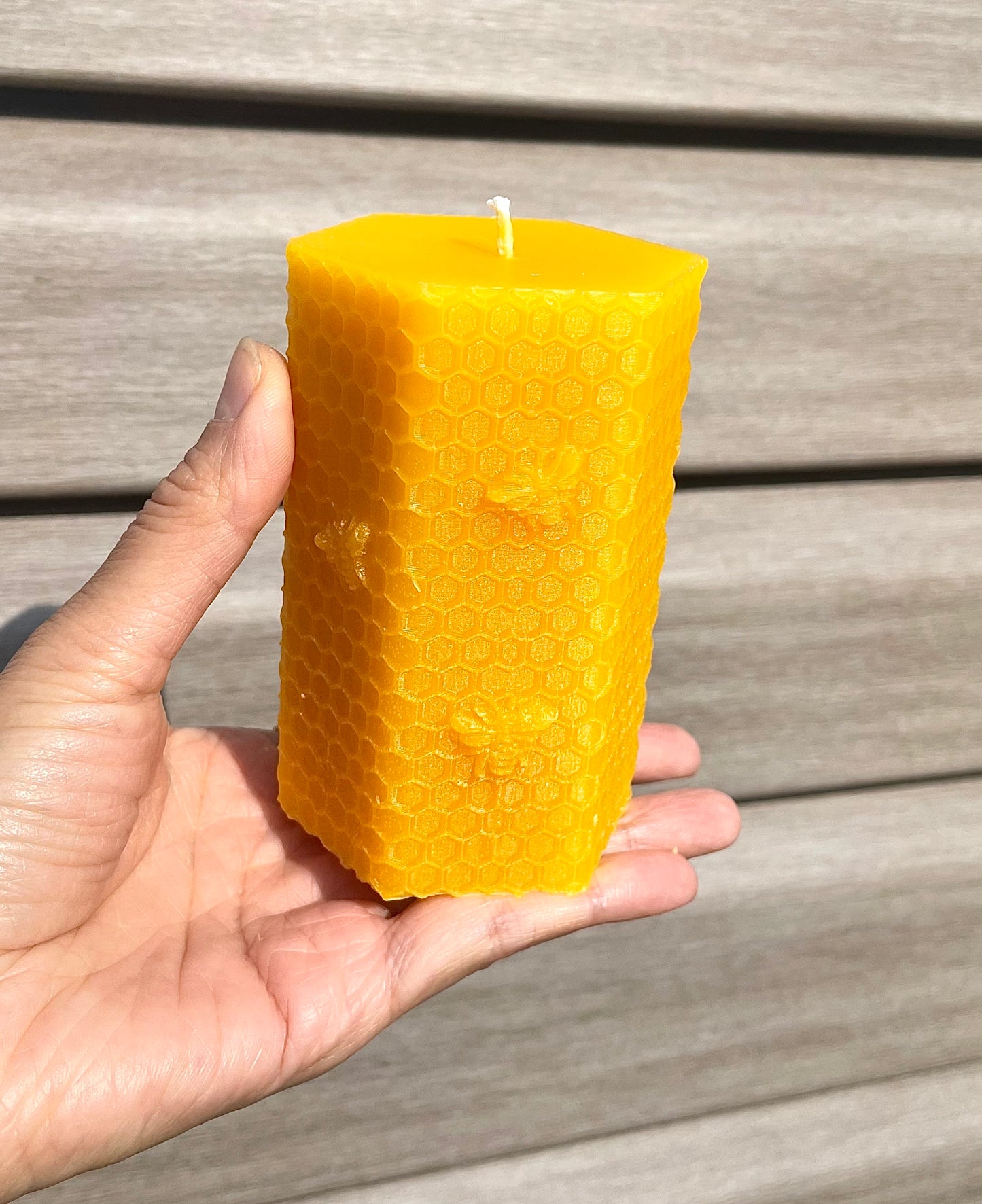 100% Pure beeswax hexagonal honeycomb honeybee pillar candle - candle gift - 3.75”