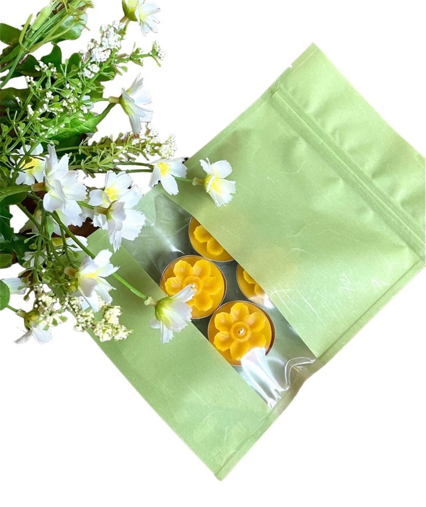 pack of 4 pure beeswax tealight candles - flower tea light - handmade candles