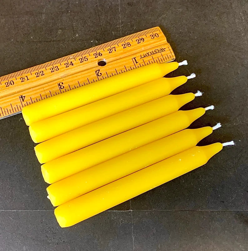 Dozen 4” pure beeswax chime candles - mini tapers - magic candles - spell candles - handmade - altar candles - 2 hours
