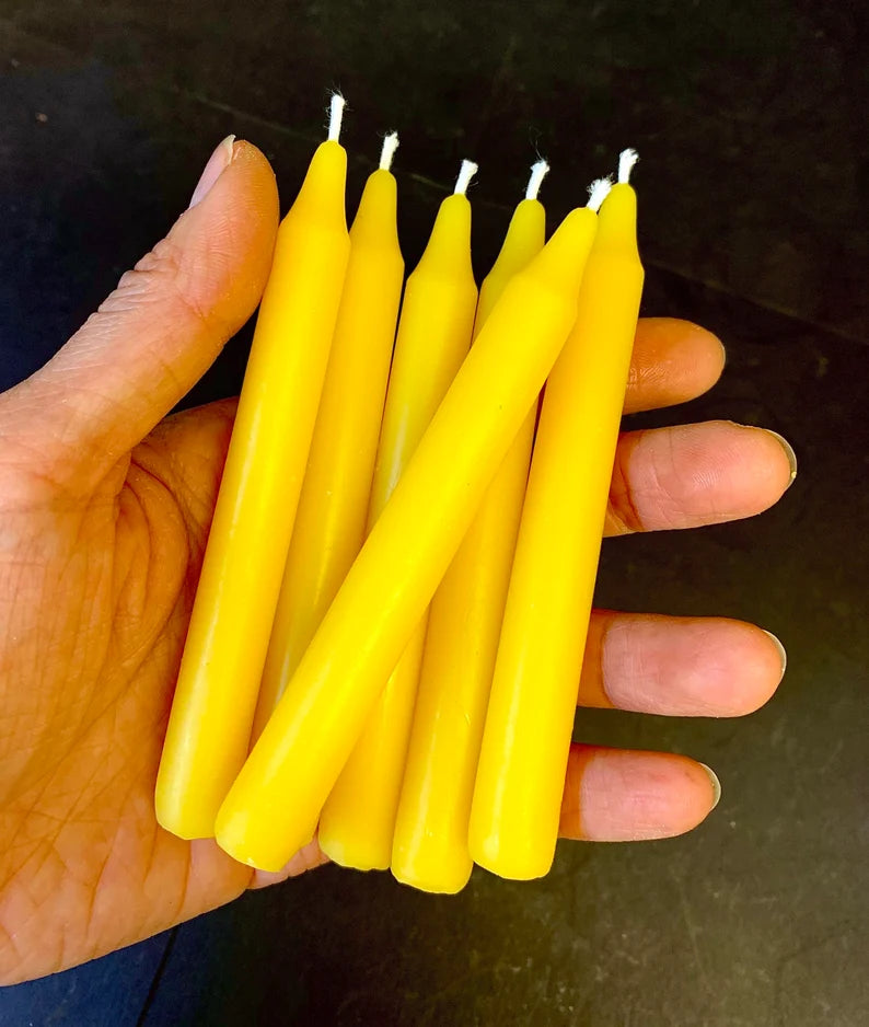 Dozen 4” pure beeswax chime candles - mini tapers - magic candles - spell candles - handmade - altar candles - 2 hours