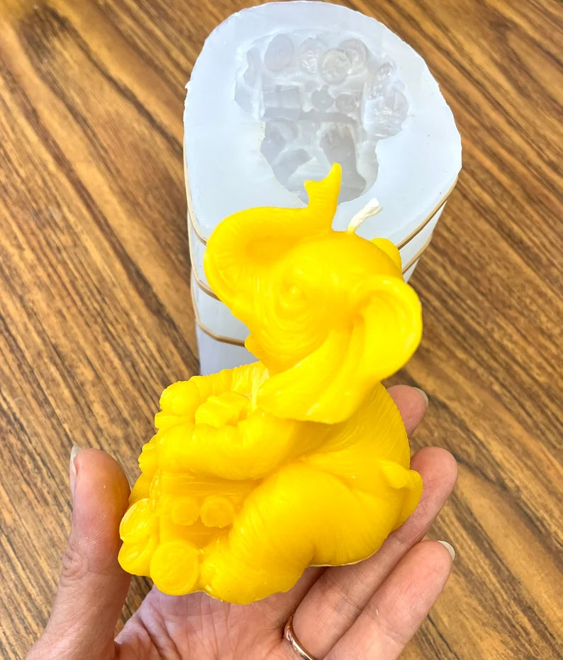 3D Silicone trunk up elephant mold - elephant candle soap resin mold - 3.5”