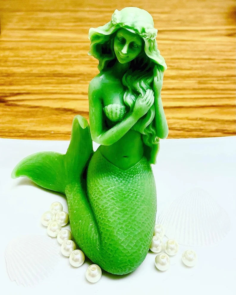 3D Silicone mermaid Mold - homemade candle soap resin mould - 4.75” - sea angle mold
