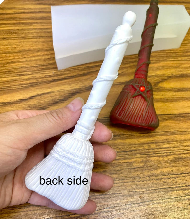 6” 3D Silicone witch’s broom Mold - magic ritual spiritual candle mold - soap resin mold - homemade - unique mold