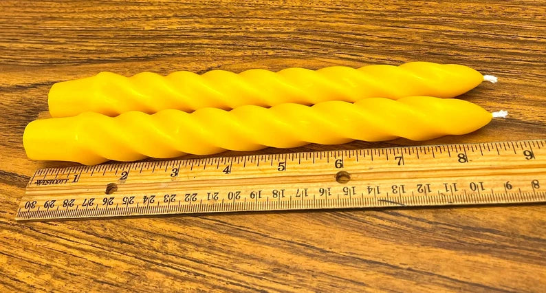 8.5” spiral pure beeswax taper candles - twisted beeswax tapers - dinner tapers - handmade