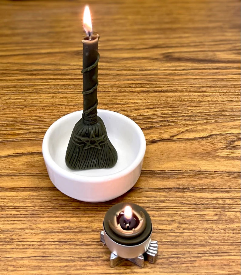 6” 3D Silicone witch’s broom Mold - magic ritual spiritual candle mold - soap resin mold - homemade - unique mold