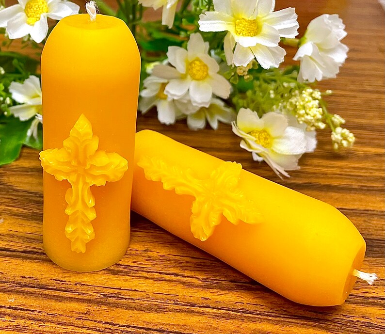 Little religious candle mold - silicone mini pillar mold - Christian candle mold - cross mold