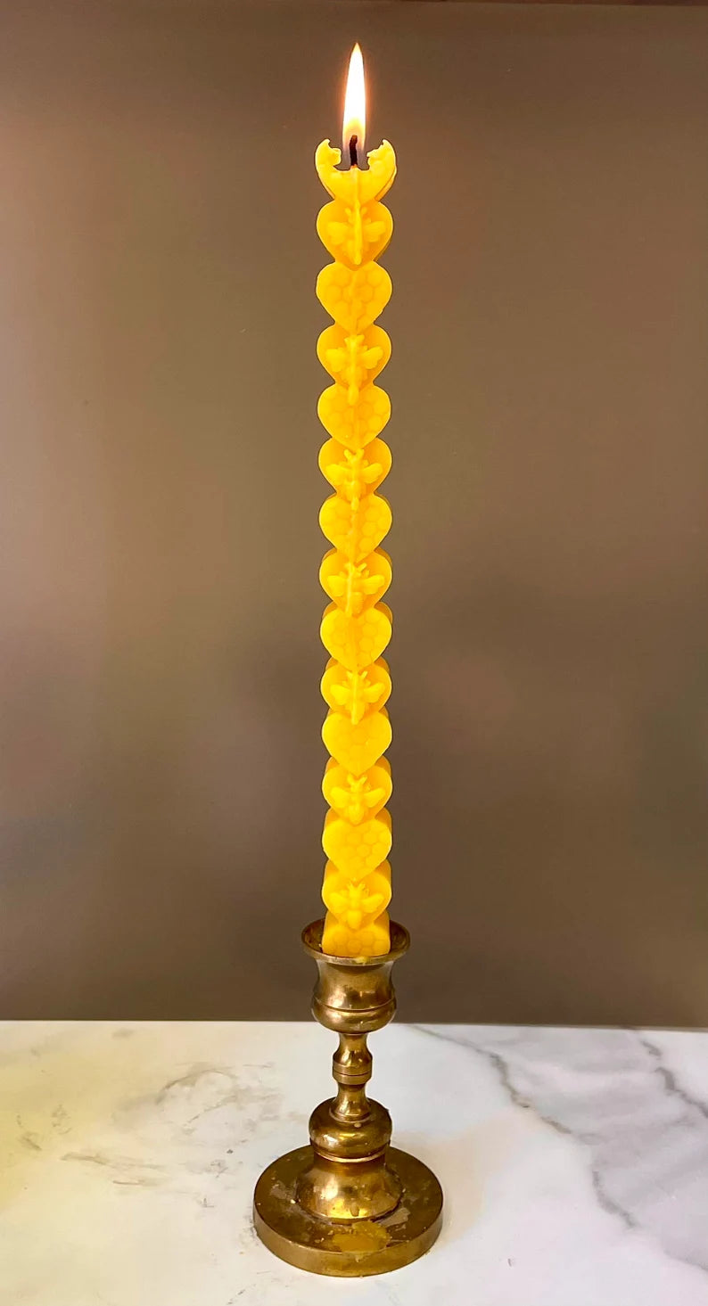 10.5” Silicone honeybee taper mold - single cavity - bee on heart