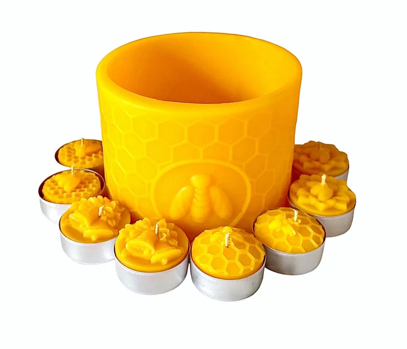 silicone honeycomb honeybee pillar mold - round cylinder mold - candle soap resin concrete mold - homemade - 4”x4.5”